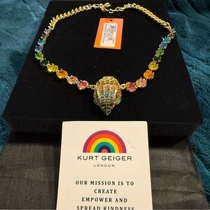 NWT Kurt Geiger Pave Crystal Eagle Head Necklace gold tone multicolor